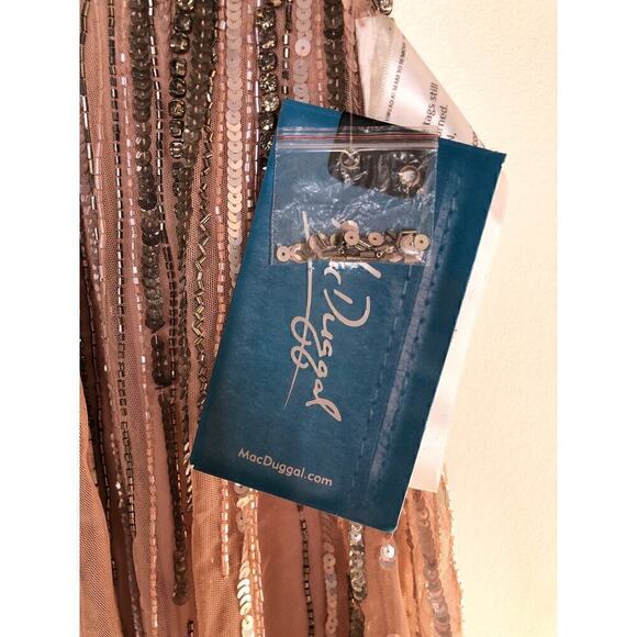 Mac Duggal Dress Sequin Embellished Flutter Sleeve Evening Vintage Rose NWT 4 - Picture 8 of 11